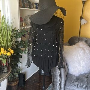 Black Sheer Polka Dot Women's bodysuit